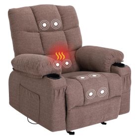 Vanbow.Recliner Chair Massage Heating sofa with USB and side pocket 2 Cup Holders (Brown)