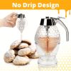 1pc Maple Syrup Dispenser - No Drip Honey Comb Shaped Honey Pot with 8oz Capacity and Storage Stand