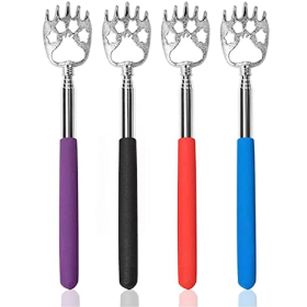 4 Pack Portable Extendable Telescopic Bear Claws Metal Back Scratchers/Hand Massager/Backslap With Rubber Handles (Color: 4PCS Random Color)